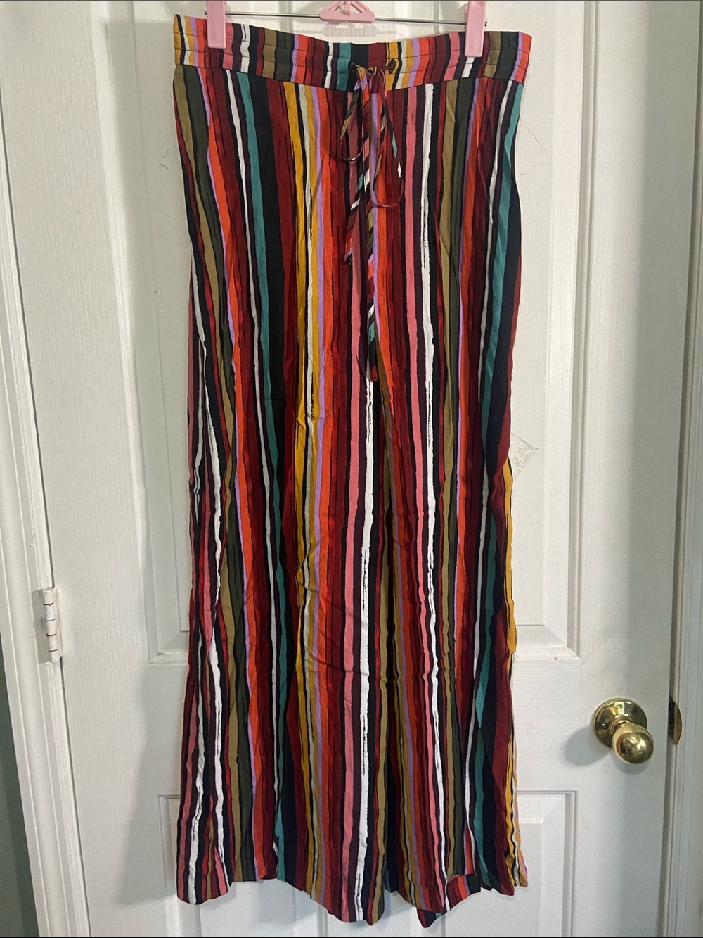 Free People Striped wide leg pants in Red, Mustard & Turquoise